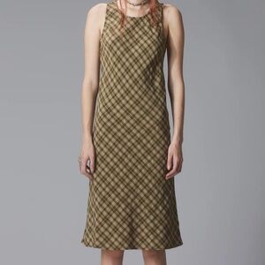 Unif Kelp Tank Dress Green Plaid Midi Sleeveless Punk Grunge Rave Small NWT